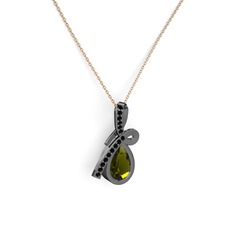 Büyük Ria Kolye - Siyah zirkon ve peridot 925 ayar siyah rodyum kaplama gümüş kolye (40 cm rose altın rolo zincir) #1ejt1fx