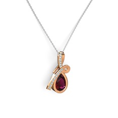 Akuamarin ve rodolit garnet 925 ayar rose altın kaplama gümüş kolye (40 cm beyaz altın rolo zincir)