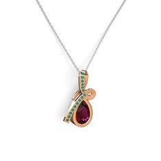 Büyük Ria Kolye - Kök zümrüt ve rodolit garnet 8 ayar rose altın kolye (40 cm beyaz altın rolo zincir) #1ew2rt9