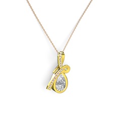 Büyük Ria Kolye - Pembe kuvars ve swarovski 8 ayar altın kolye (40 cm rose altın rolo zincir) #1ez4nr9