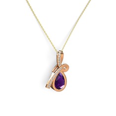 Pırlanta ve ametist 8 ayar rose altın kolye (0.225 karat, 40 cm altın rolo zincir)