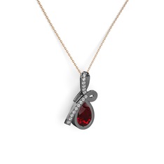 Büyük Ria Kolye - Beyaz zirkon ve garnet 925 ayar siyah rodyum kaplama gümüş kolye (40 cm rose altın rolo zincir) #1hm445e