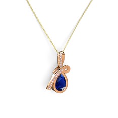Büyük Ria Kolye - Pembe kuvars ve lab safir 18 ayar rose altın kolye (40 cm gümüş rolo zincir) #1hx7p76
