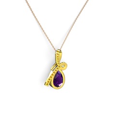 Sitrin ve ametist 8 ayar altın kolye (40 cm rose altın rolo zincir)