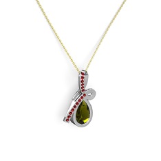 Garnet ve peridot 14 ayar beyaz altın kolye (40 cm altın rolo zincir)
