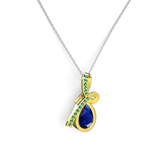 Büyük Ria Kolye - Yeşil kuvars ve lab safir 925 ayar altın kaplama gümüş kolye (40 cm beyaz altın rolo zincir) #1id4iqk