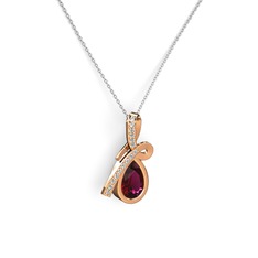Beyaz zirkon ve rodolit garnet 18 ayar rose altın kolye (40 cm beyaz altın rolo zincir)