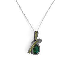 Büyük Ria Kolye - Peridot ve yeşil kuvars 925 ayar siyah rodyum kaplama gümüş kolye (40 cm gümüş rolo zincir) #1irmew1