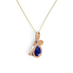 Büyük Ria Kolye - Swarovski ve lab safir 8 ayar rose altın kolye (40 cm altın rolo zincir) #1iw2v2i