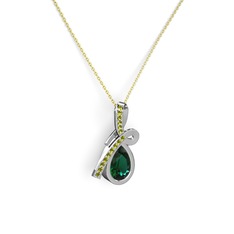 Peridot ve yeşil kuvars 925 ayar gümüş kolye (40 cm gümüş rolo zincir)