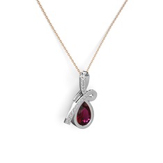Büyük Ria Kolye - Swarovski ve rodolit garnet 14 ayar beyaz altın kolye (40 cm rose altın rolo zincir) #1jmigak
