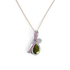 Büyük Ria Kolye - Rodolit garnet ve peridot 14 ayar beyaz altın kolye (40 cm rose altın rolo zincir) #1k1nc4c
