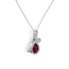 Büyük Ria Kolye - Pırlanta ve rodolit garnet 14 ayar beyaz altın kolye (0.225 karat, 40 cm beyaz altın rolo zincir) #1k2s4ua