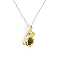 Büyük Ria Kolye - Pembe kuvars ve dumanlı kuvars 8 ayar altın kolye (40 cm beyaz altın rolo zincir) #1k5ku6a