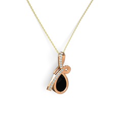 Büyük Ria Kolye - Akuamarin ve siyah zirkon 18 ayar rose altın kolye (40 cm altın rolo zincir) #1k7jneo