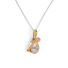Sitrin ve beyaz zirkon 8 ayar rose altın kolye (40 cm beyaz altın rolo zincir)