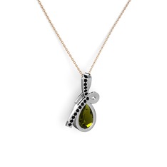 Büyük Ria Kolye - Siyah zirkon ve peridot 8 ayar beyaz altın kolye (40 cm rose altın rolo zincir) #1kar5dm