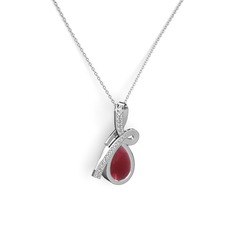 Büyük Ria Kolye - Beyaz zirkon ve kök yakut 925 ayar gümüş kolye (40 cm beyaz altın rolo zincir) #1kktavm