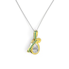 Büyük Ria Kolye - Kök zümrüt ve swarovski 925 ayar altın kaplama gümüş kolye (40 cm gümüş rolo zincir) #1kl6tfy
