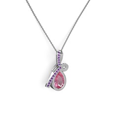 Ametist ve pembe kuvars 925 ayar gümüş kolye (40 cm gümüş rolo zincir)