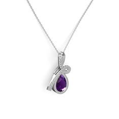 Büyük Ria Kolye - Swarovski ve ametist 8 ayar beyaz altın kolye (40 cm gümüş rolo zincir) #1koikde