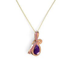 Rodolit garnet ve ametist 8 ayar rose altın kolye (40 cm altın rolo zincir)