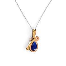 Sitrin ve lab safir 8 ayar rose altın kolye (40 cm beyaz altın rolo zincir)