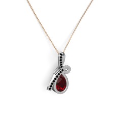 Büyük Ria Kolye - Siyah zirkon ve garnet 925 ayar gümüş kolye (40 cm rose altın rolo zincir) #1kxfby7