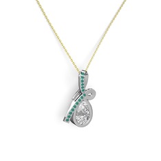 Büyük Ria Kolye - Kök zümrüt ve swarovski 18 ayar beyaz altın kolye (40 cm altın rolo zincir) #1lcrfwn