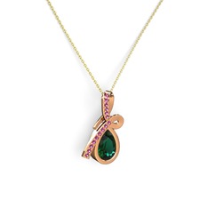 Büyük Ria Kolye - Rodolit garnet ve yeşil kuvars 14 ayar rose altın kolye (40 cm altın rolo zincir) #1ls7xo9