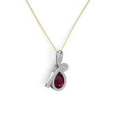 Büyük Ria Kolye - Swarovski ve rodolit garnet 18 ayar beyaz altın kolye (40 cm gümüş rolo zincir) #1m8nm6z