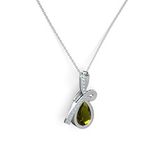 Akuamarin ve peridot 8 ayar beyaz altın kolye (40 cm beyaz altın rolo zincir)