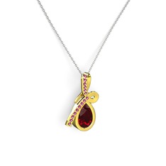 Rodolit garnet ve garnet 8 ayar altın kolye (40 cm beyaz altın rolo zincir)