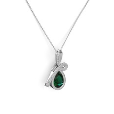 Büyük Ria Kolye - Swarovski ve yeşil kuvars 14 ayar beyaz altın kolye (40 cm beyaz altın rolo zincir) #1mk21z5