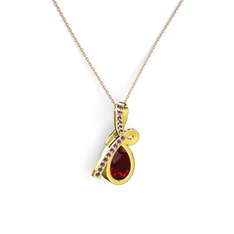 Ametist ve garnet 14 ayar altın kolye (40 cm gümüş rolo zincir)