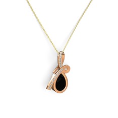 Büyük Ria Kolye - Pırlanta ve siyah zirkon 8 ayar rose altın kolye (0.225 karat, 40 cm altın rolo zincir) #1mqwygm
