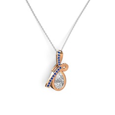 Lab safir ve swarovski 14 ayar rose altın kolye (40 cm gümüş rolo zincir)