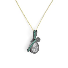 Yeşil kuvars ve swarovski 925 ayar siyah rodyum kaplama gümüş kolye (40 cm altın rolo zincir)