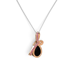 Büyük Ria Kolye - Rodolit garnet ve siyah zirkon 8 ayar rose altın kolye (40 cm gümüş rolo zincir) #1nhfdfn