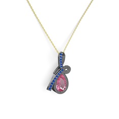 Büyük Ria Kolye - Lab safir ve pembe kuvars 925 ayar siyah rodyum kaplama gümüş kolye (40 cm gümüş rolo zincir) #1oc88p3
