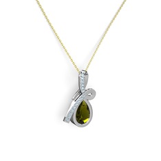 Büyük Ria Kolye - Akuamarin ve peridot 8 ayar beyaz altın kolye (40 cm altın rolo zincir) #1oerzq0