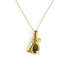 Garnet ve dumanlı kuvars 14 ayar altın kolye (40 cm altın rolo zincir)