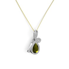 Beyaz zirkon ve peridot 14 ayar beyaz altın kolye (40 cm altın rolo zincir)