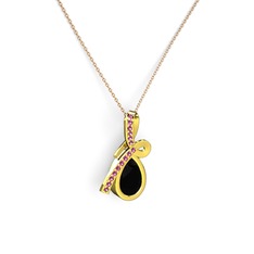 Büyük Ria Kolye - Rodolit garnet ve siyah zirkon 14 ayar altın kolye (40 cm rose altın rolo zincir) #1ot2dgb