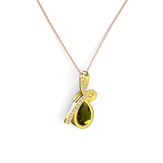 Büyük Ria Kolye - Pembe kuvars ve peridot 8 ayar altın kolye (40 cm rose altın rolo zincir) #1p078zi