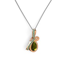 Büyük Ria Kolye - Kök zümrüt ve peridot 8 ayar rose altın kolye (40 cm gümüş rolo zincir) #1pcqghj