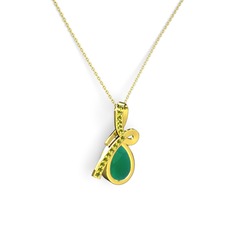Peridot ve kök zümrüt 8 ayar altın kolye (40 cm altın rolo zincir)