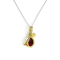 Dumanlı kuvars ve garnet 8 ayar altın kolye (40 cm beyaz altın rolo zincir)