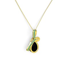 Büyük Ria Kolye - Yeşil kuvars ve siyah zirkon 18 ayar altın kolye (40 cm altın rolo zincir) #1sfajg