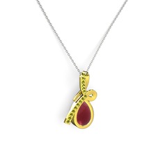Peridot ve kök yakut 18 ayar altın kolye (40 cm beyaz altın rolo zincir)